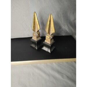 Vintage Style Decorative Gold and Black Spearhead Finials Bookends Set of 2
